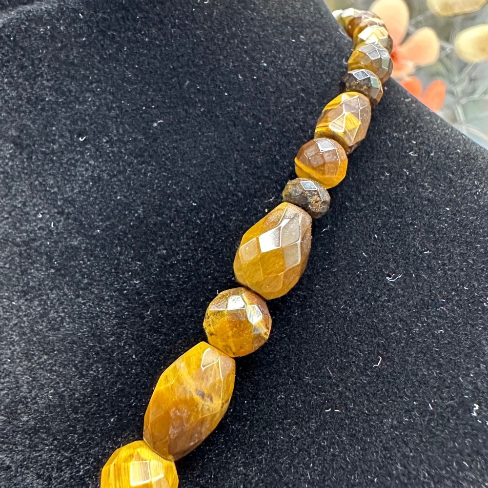 Vintage Women Necklace Brown Tigers Eye Quartz 925 Sterling Silver Boho Gemstone - Picture 9 of 14